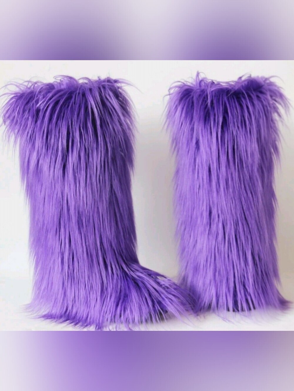 New Women's Purple Furry Faux Fur Knee High Boots - Picture 7 of 9